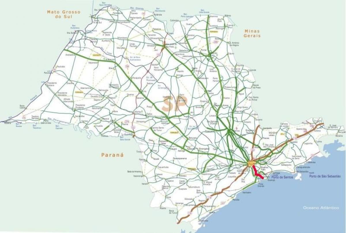 Mapa da rodovia Anchieta - SP 150