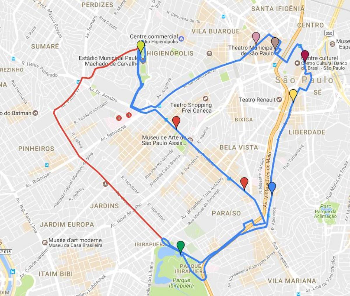 Mapa de circular turismo de São Paulo - Linhas