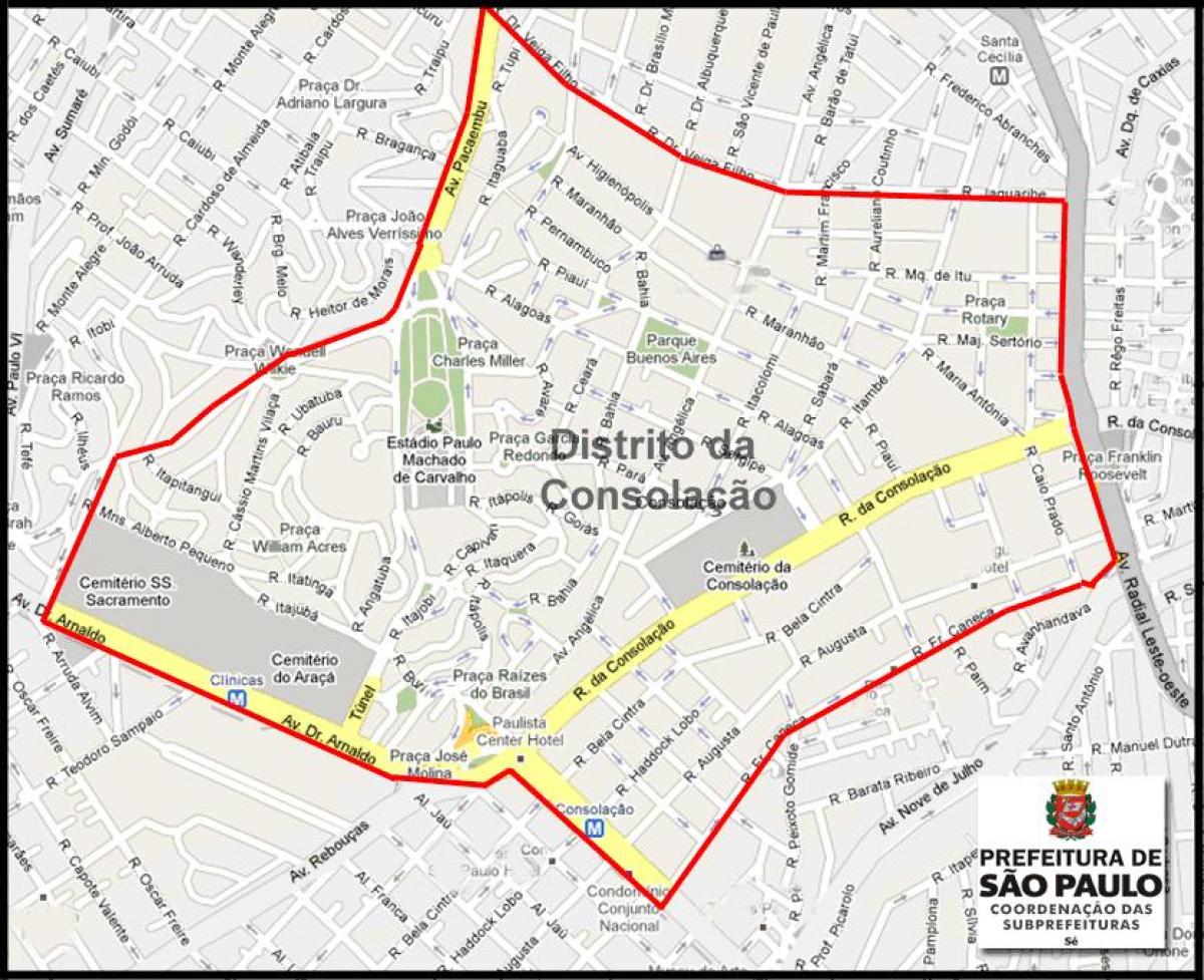 Mapa da Consolação, em São Paulo