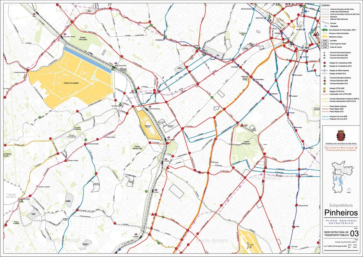 Mapa de Pinheiros São Paulo - transportes Públicos