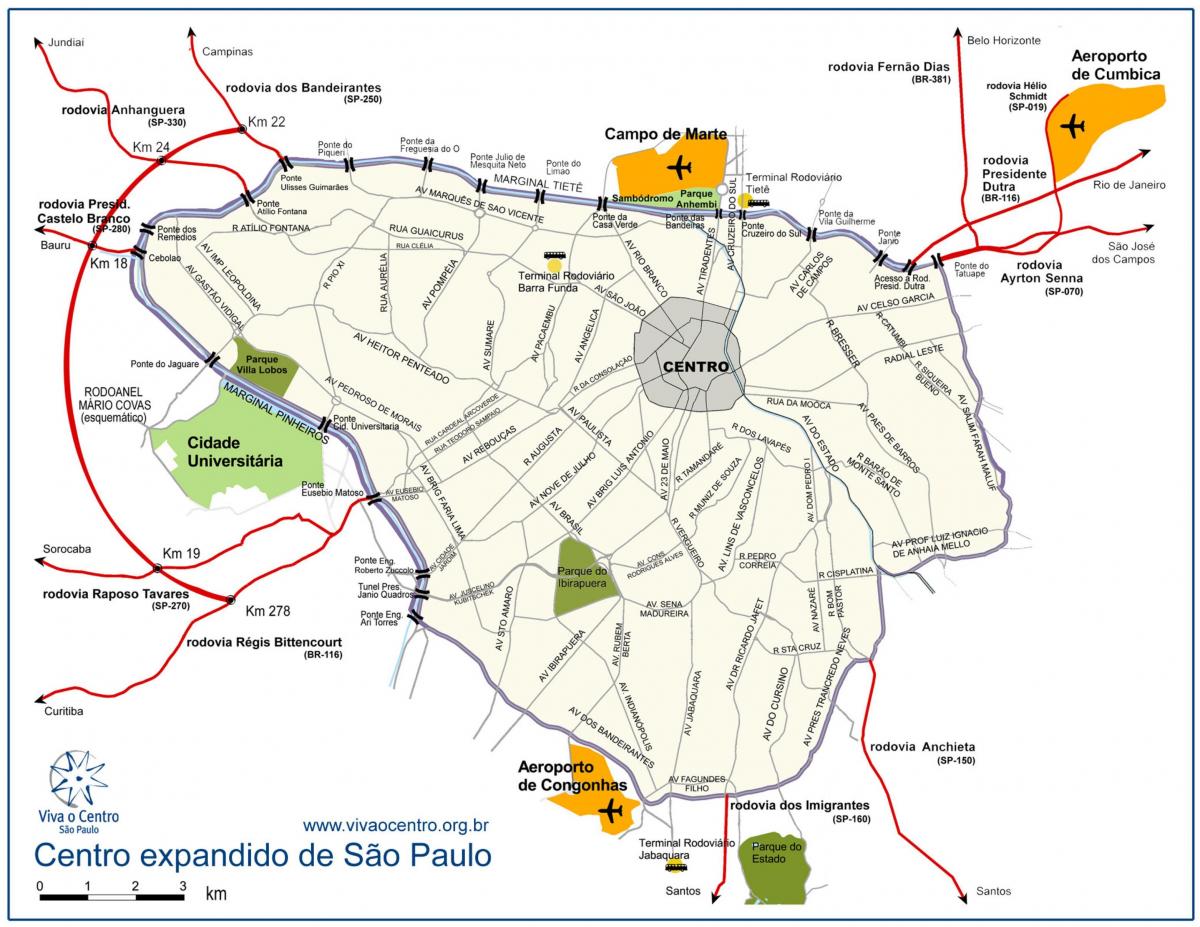 Mapa da grande centro de São Paulo