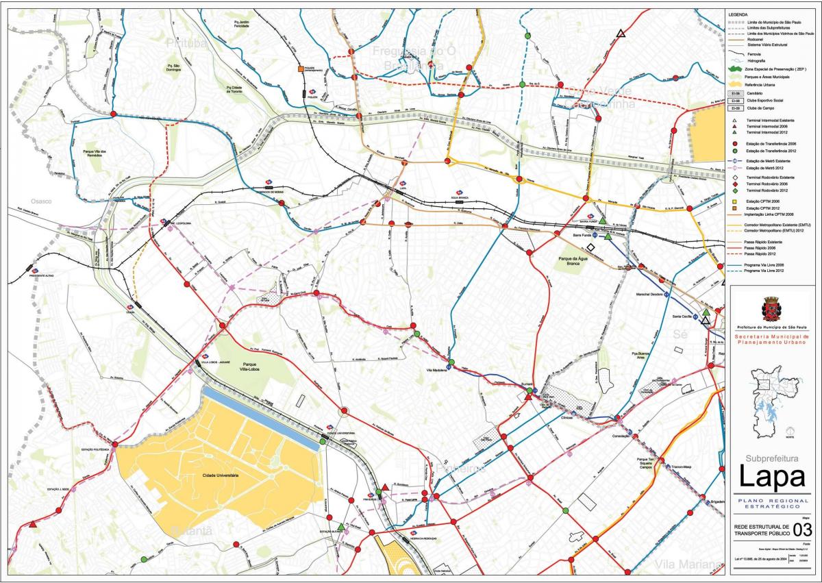 Mapa da Lapa, São Paulo - transportes Públicos
