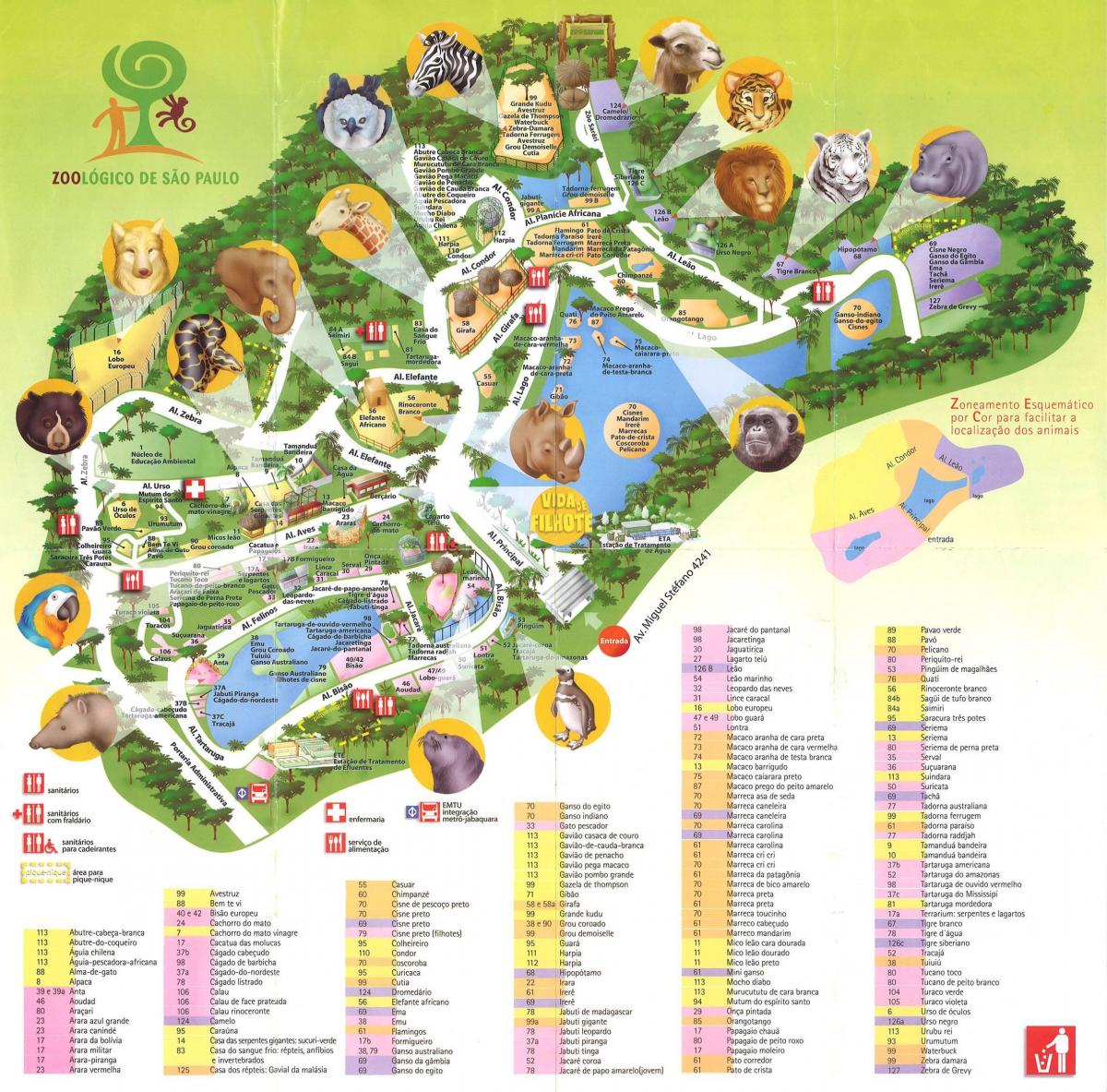 Mapa do parque zoológico de São Paulo