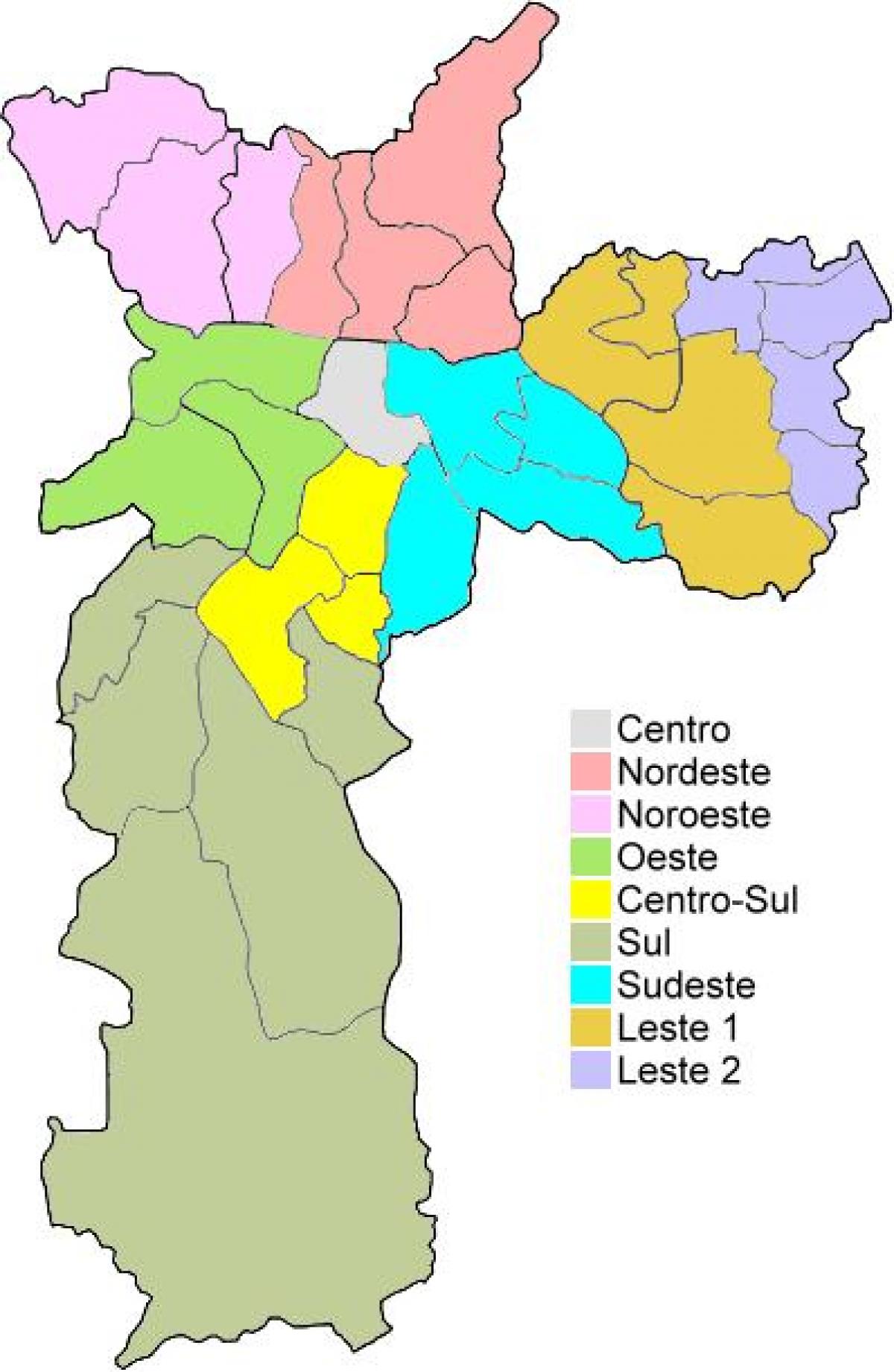 Mapa das regiões administrativas de São Paulo