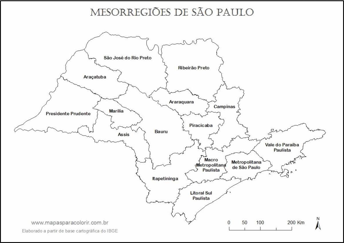Mapa de São Paulo virgem - regiões nomes