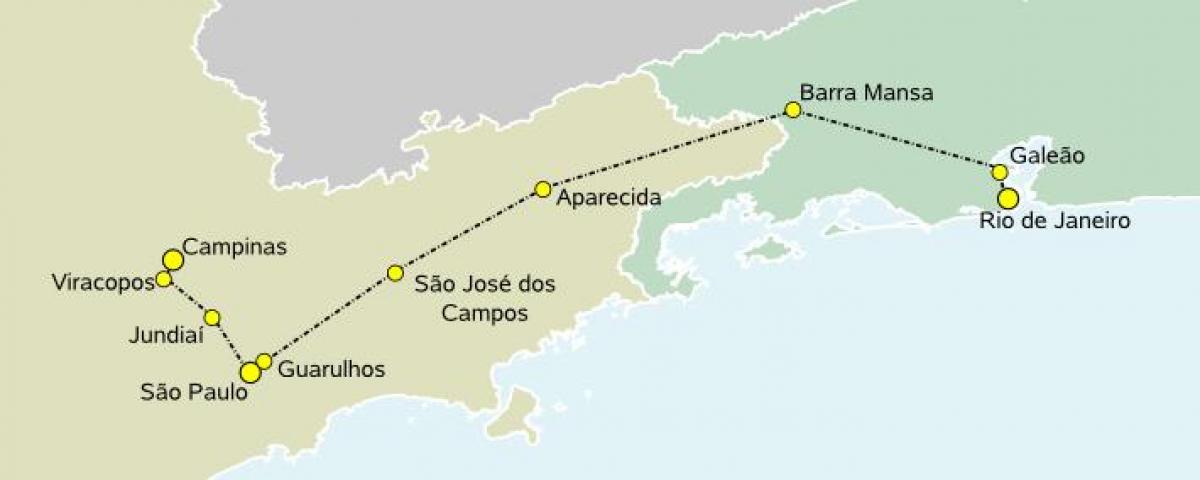 Mapa de comboios de alta velocidade de São Paulo