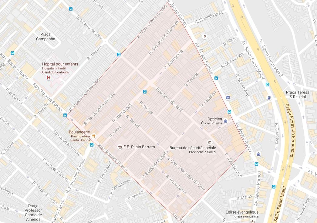 Mapa da Água Rasa São Paulo