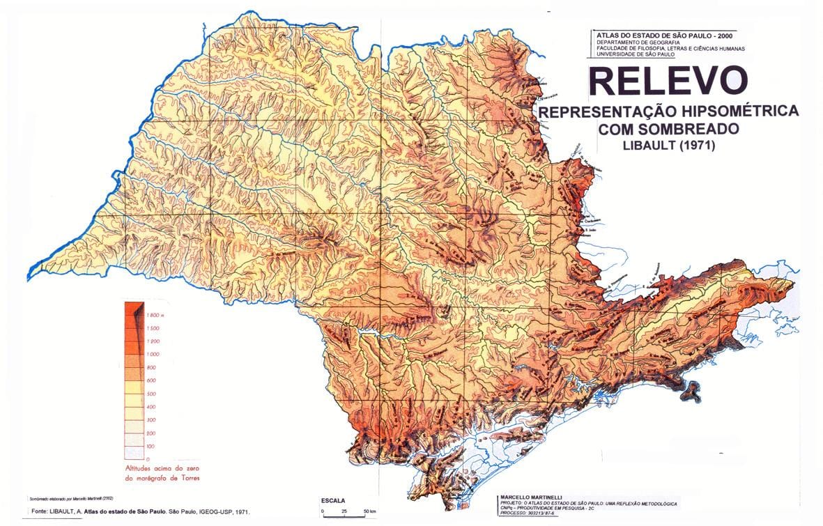 Mapa topográfico de São Paulo