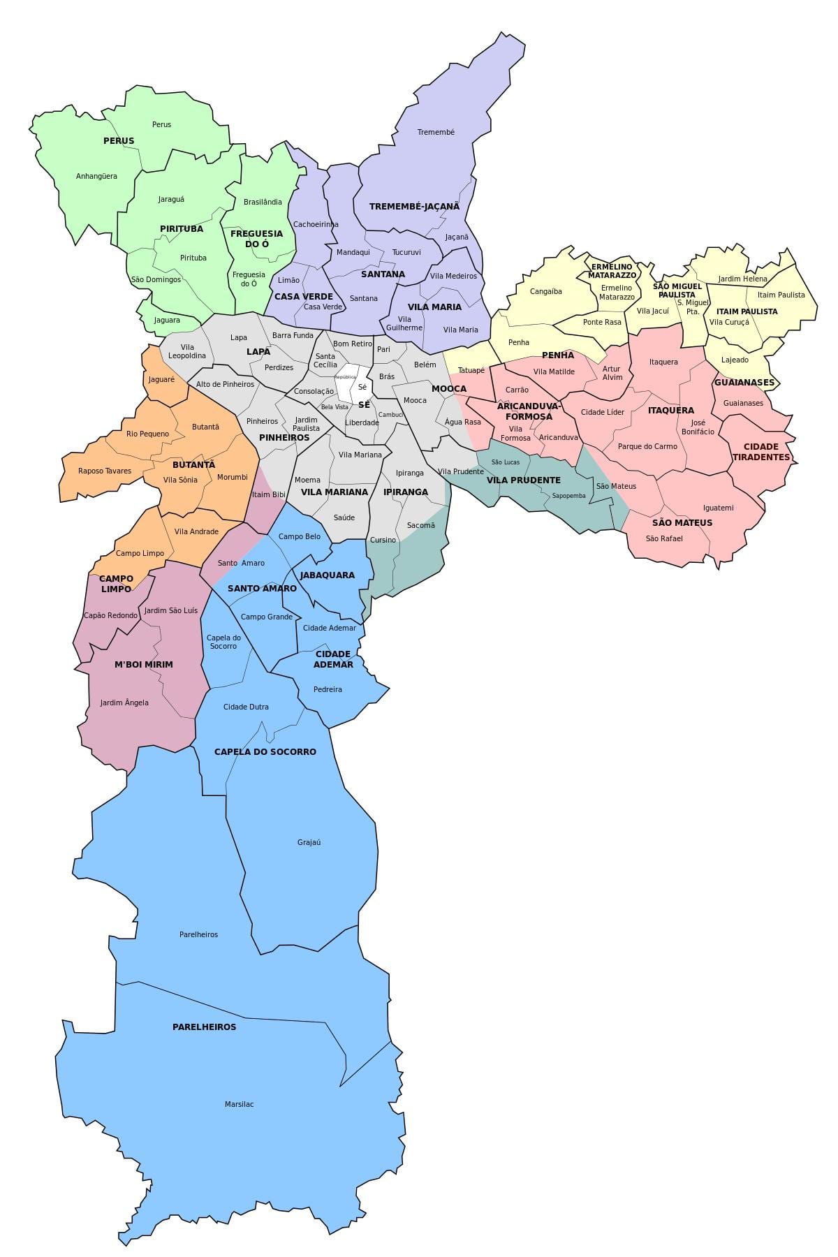 Mapa da zona administrativa de São Paulo