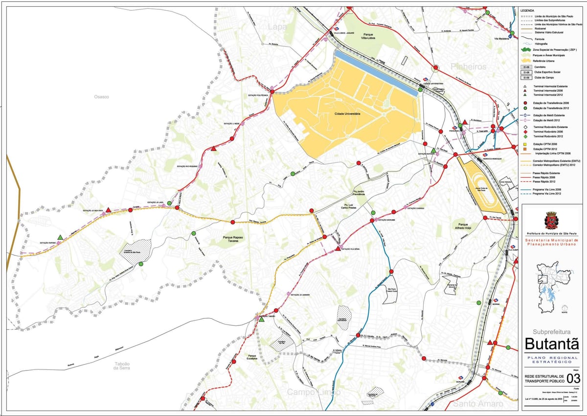 Mapa do Butantã, São Paulo - transportes Públicos