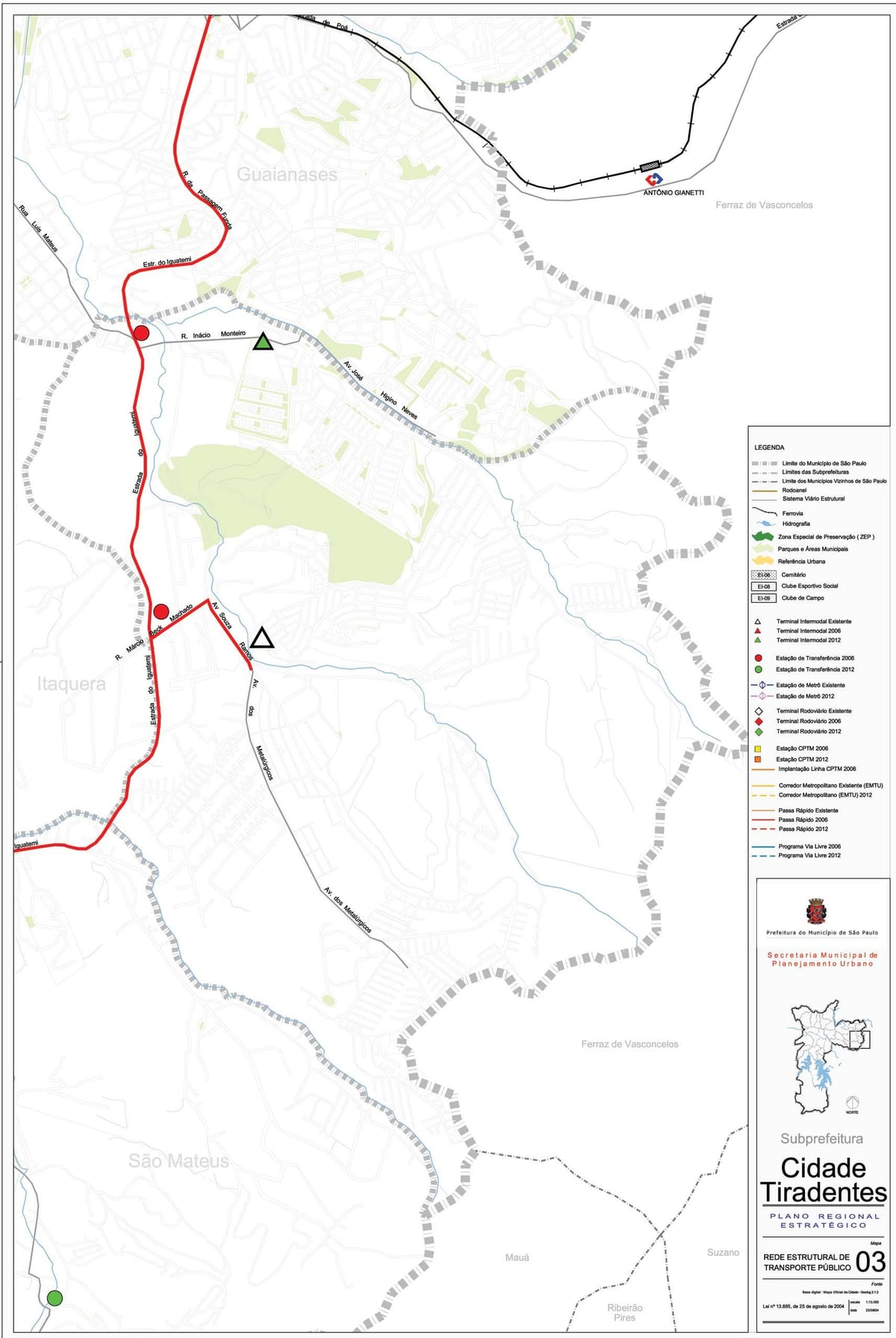 Mapa de Cidade Tiradentes São Paulo - transportes Públicos