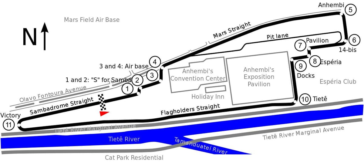 Mapa do Circuito do Anhembi, em São Paulo