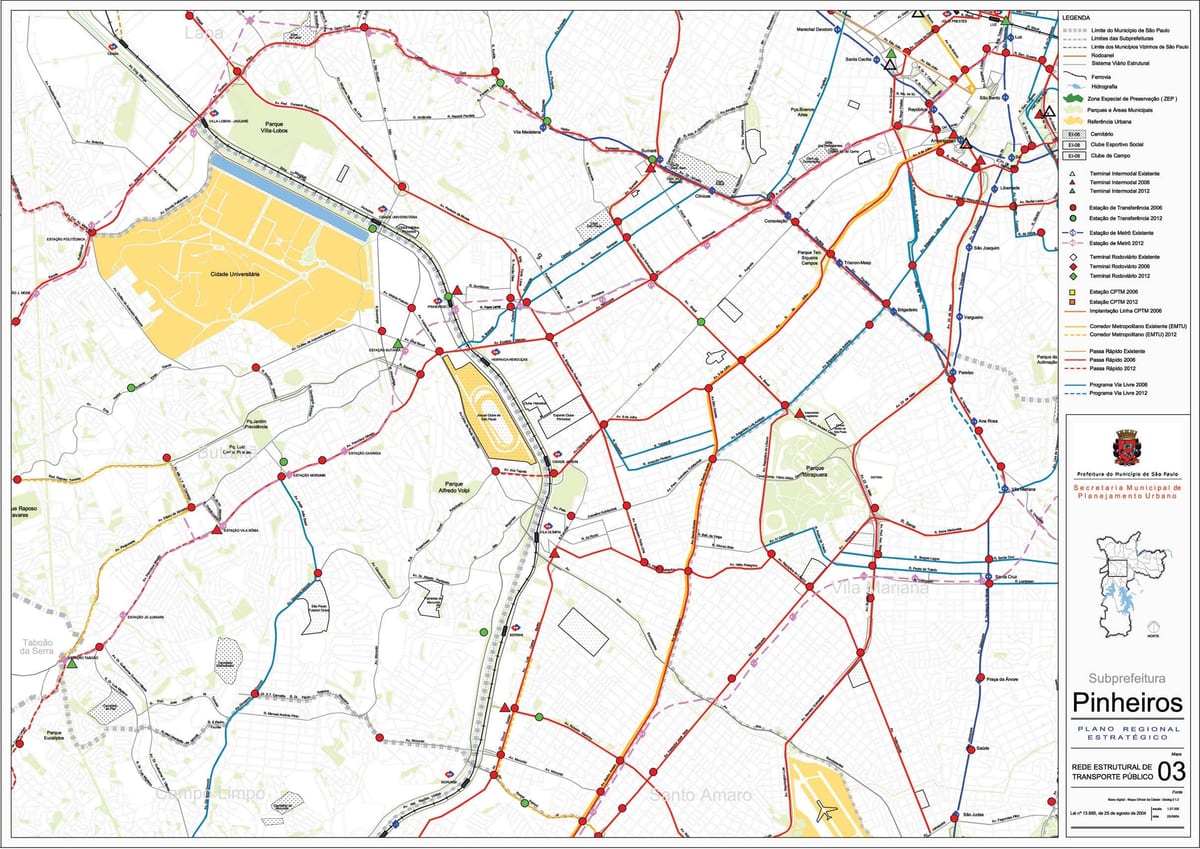 Mapa de Pinheiros São Paulo - transportes Públicos