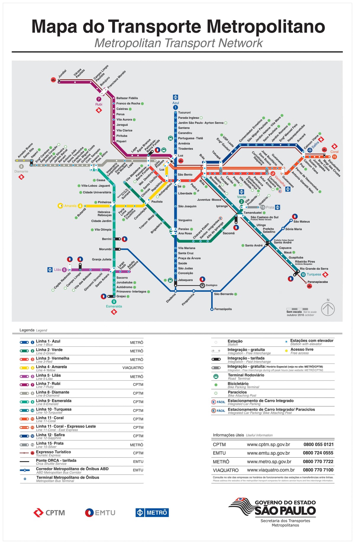 Mapa de transporte de São Paulo - EMTU/SP - metrô - CPTM
