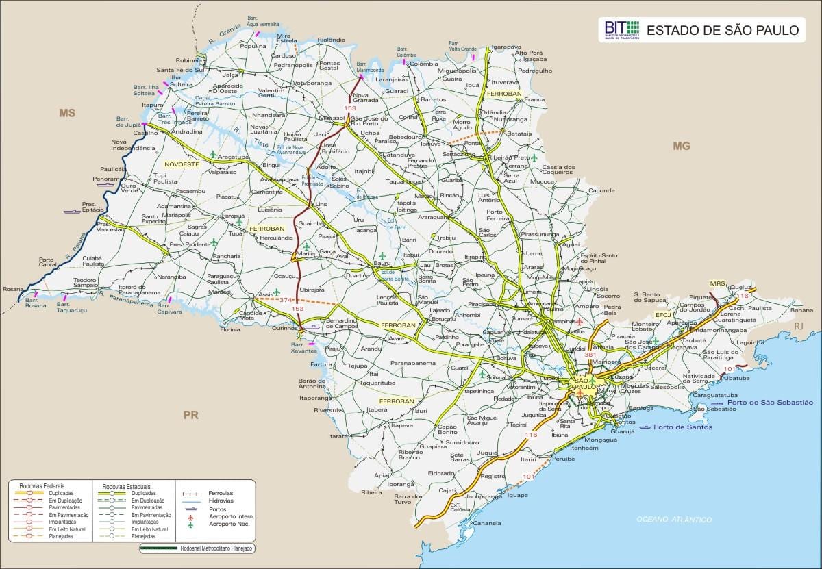 Mapa do Estado de São Paulo rodovias