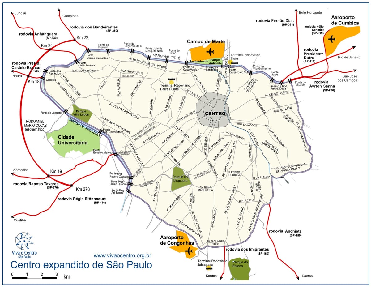 Mapa da grande centro de São Paulo