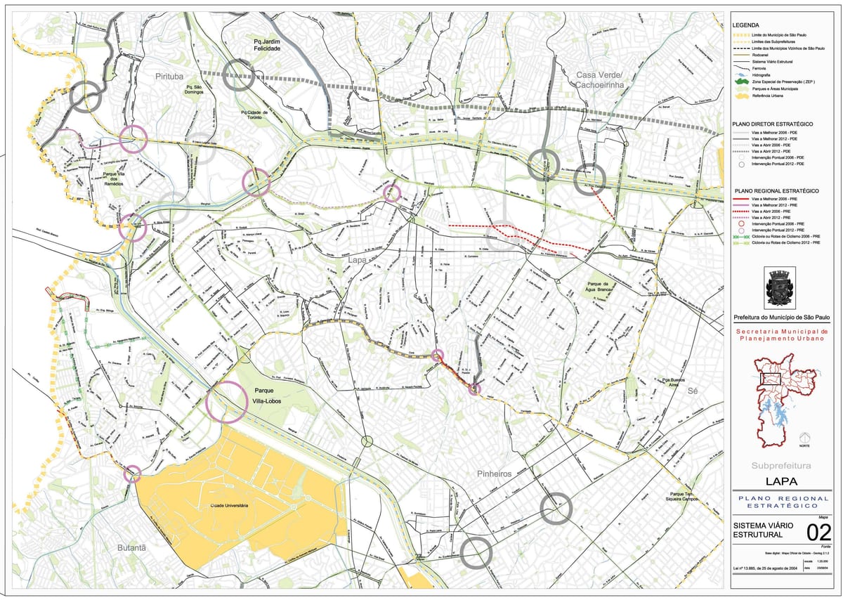 Mapa da Lapa, São Paulo - Estradas