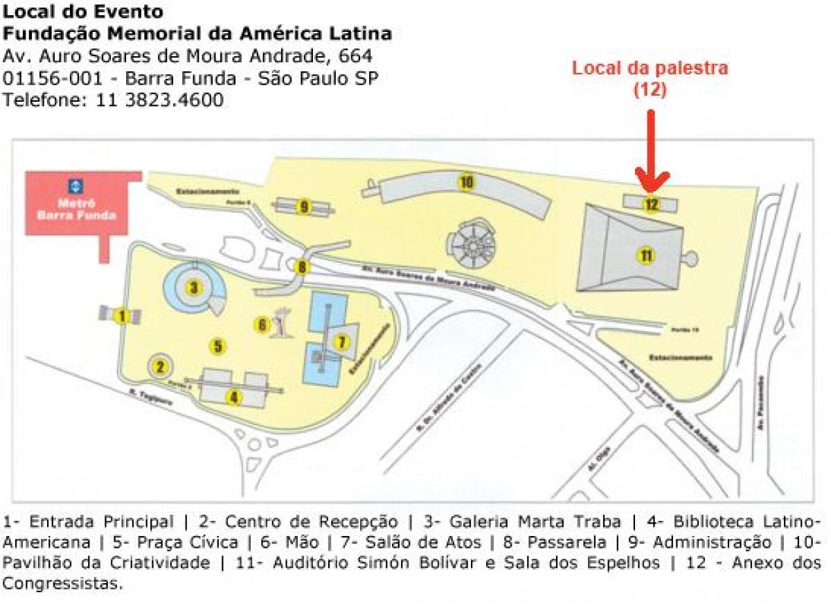 Mapa do Memorial da América latina em São Paulo