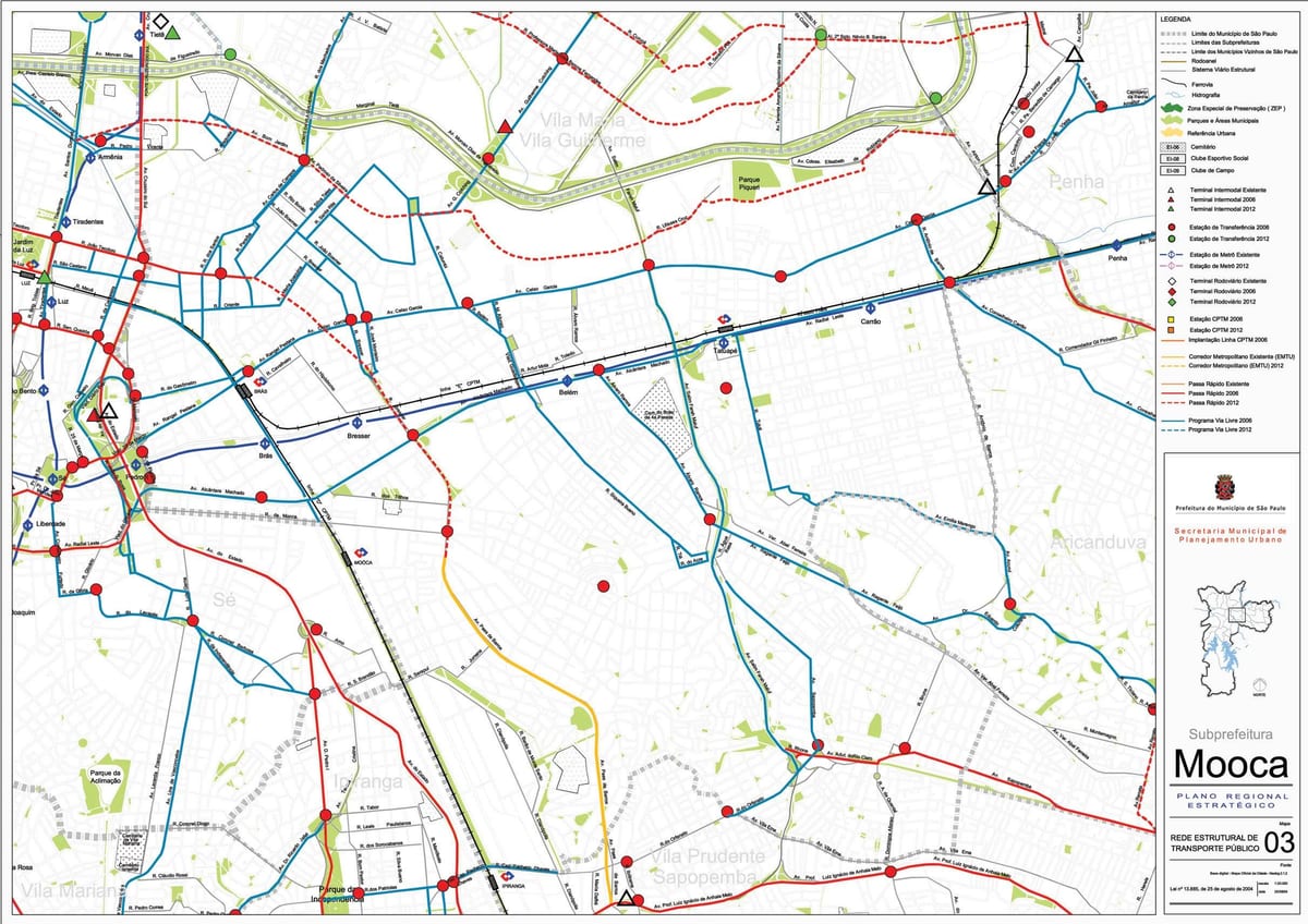 Mapa da Mooca São Paulo - transportes Públicos