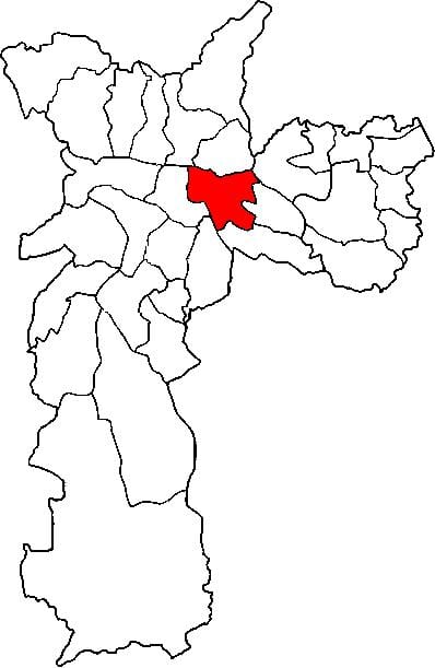 Mapa da Mooca sub-prefeitura de São Paulo