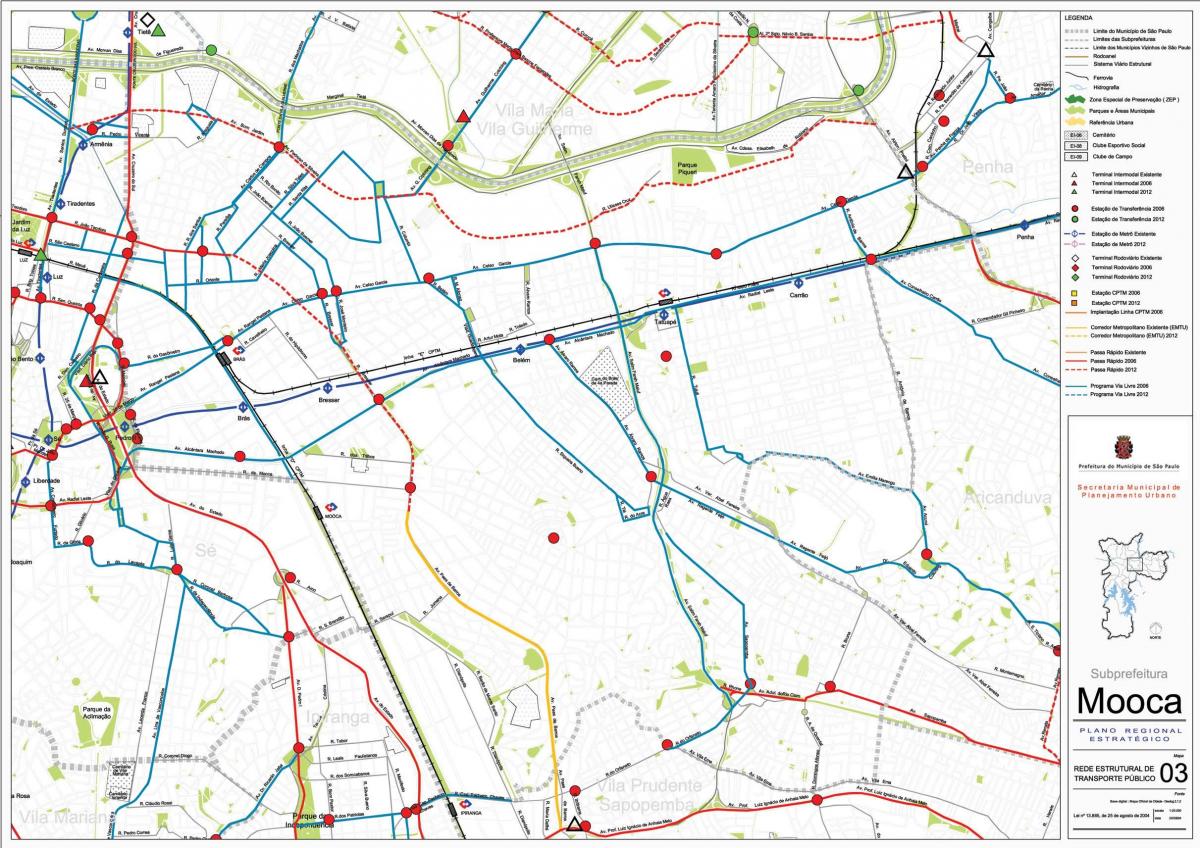 Mapa da Mooca São Paulo - transportes Públicos