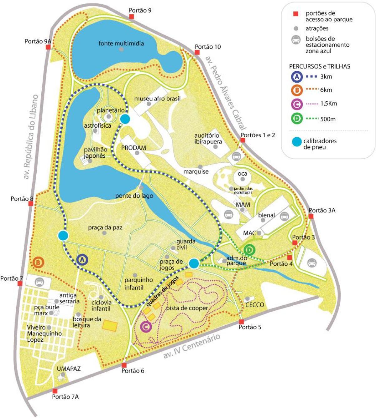 Mapa do parque do Ibirapuera