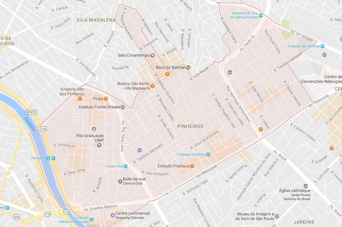 Mapa de Pinheiros São Paulo