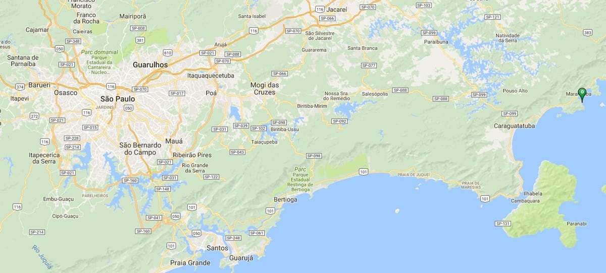 Mapa da praia da Caçandoca