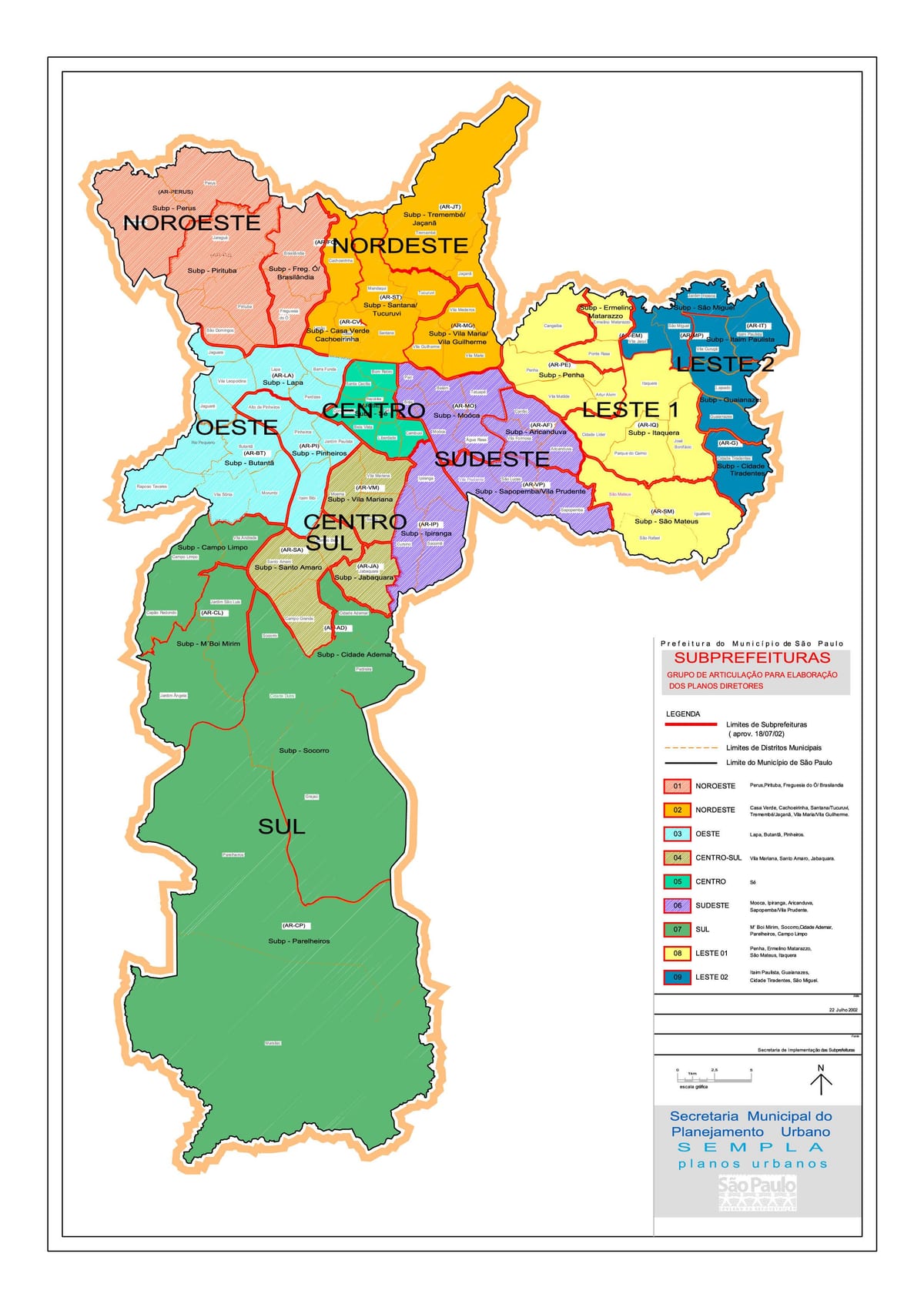 Mapa das regiões de São Paulo