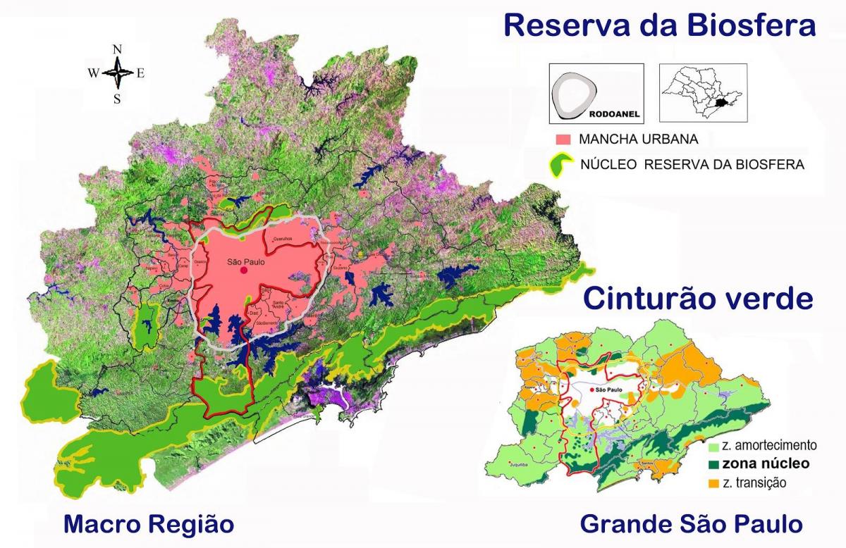 Mapa da reserva da biosfera do cinturão verde de São Paulo