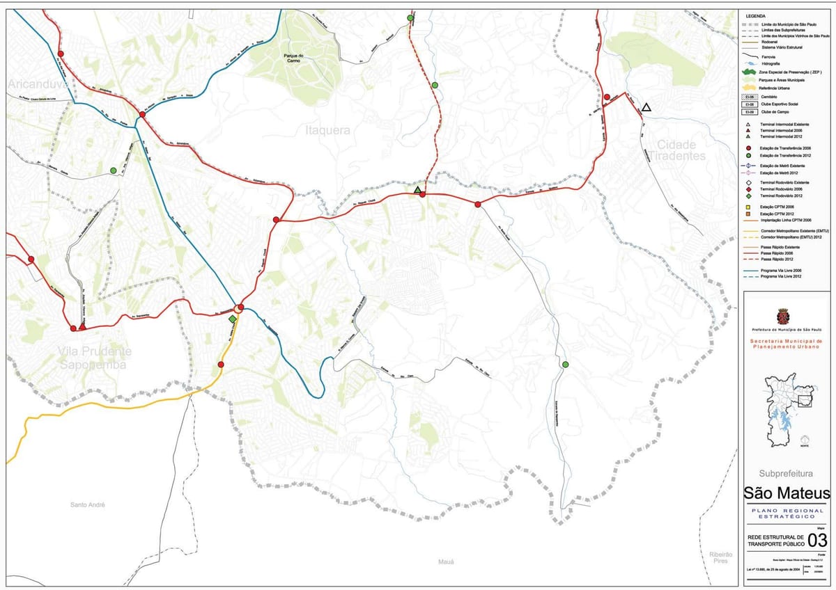 Mapa de São Mateus, São Paulo - transportes Públicos