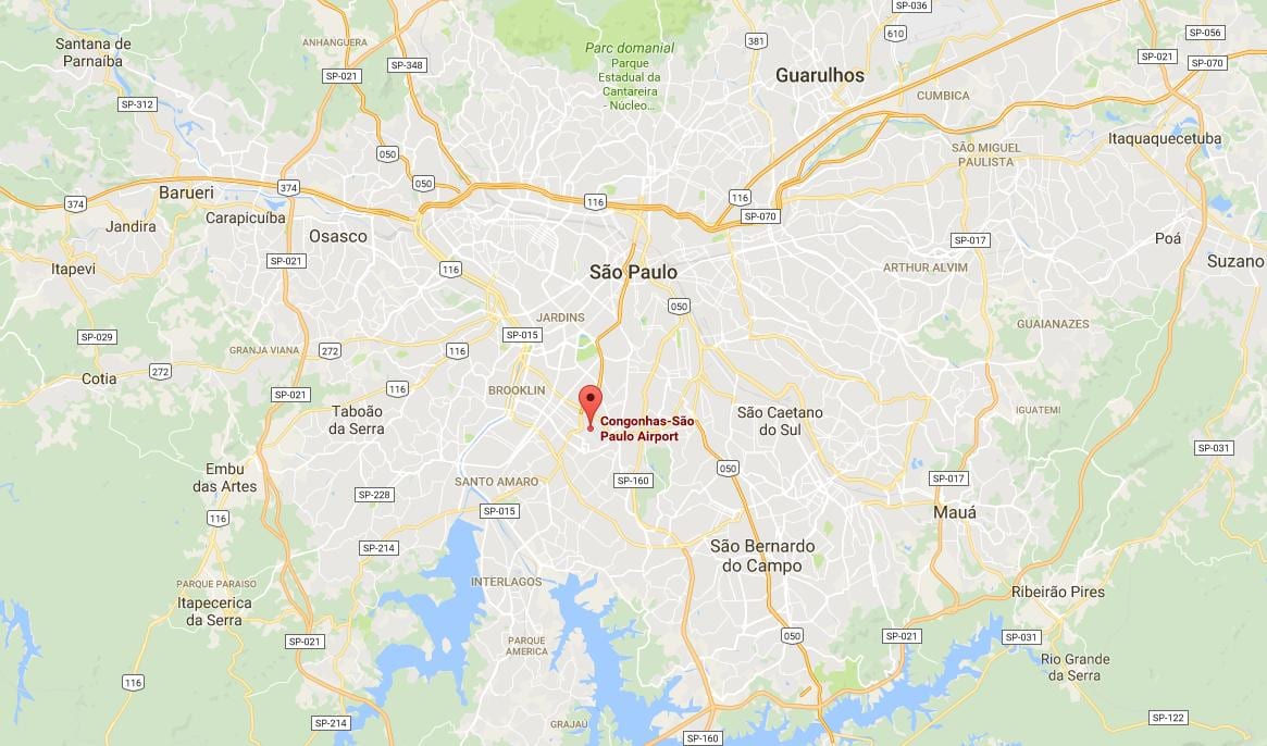 Mapa de São Paulo o aeroporto de Congonhas