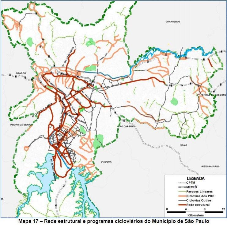Mapa de São Paulo de ciclismo caminho