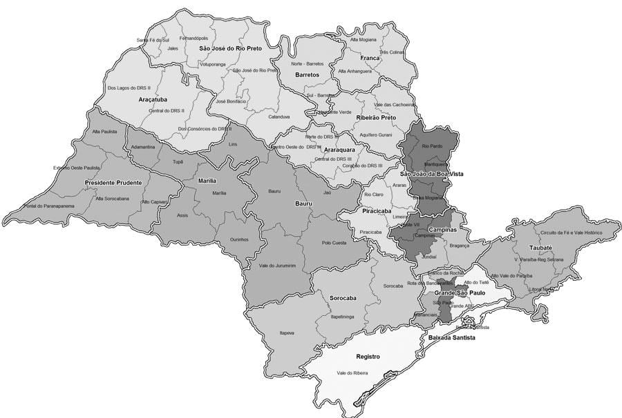 Mapa de São Paulo em preto e branco