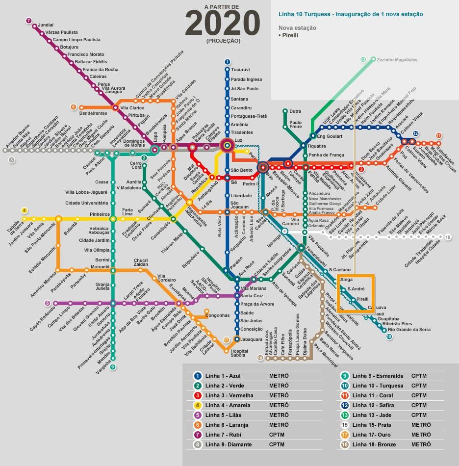 Mapa de São Paulo rede de metro