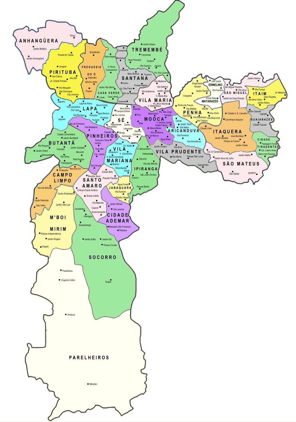 Mapa das sub-prefeituras de São Paulo