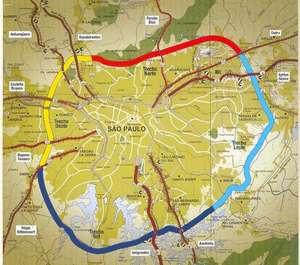Mapa do rodoanel de São Paulo