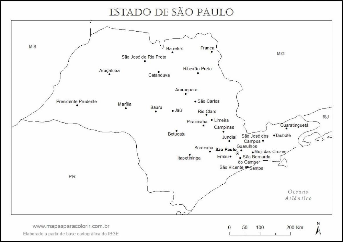 Mapa de São Paulo virgem - principais cidades