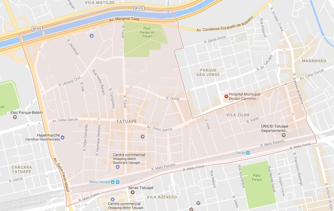 Mapa do Tatuapé em São Paulo