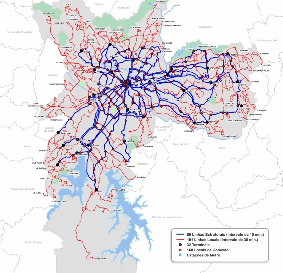 Mapa dos terminais de ônibus do Estado de São Paulo