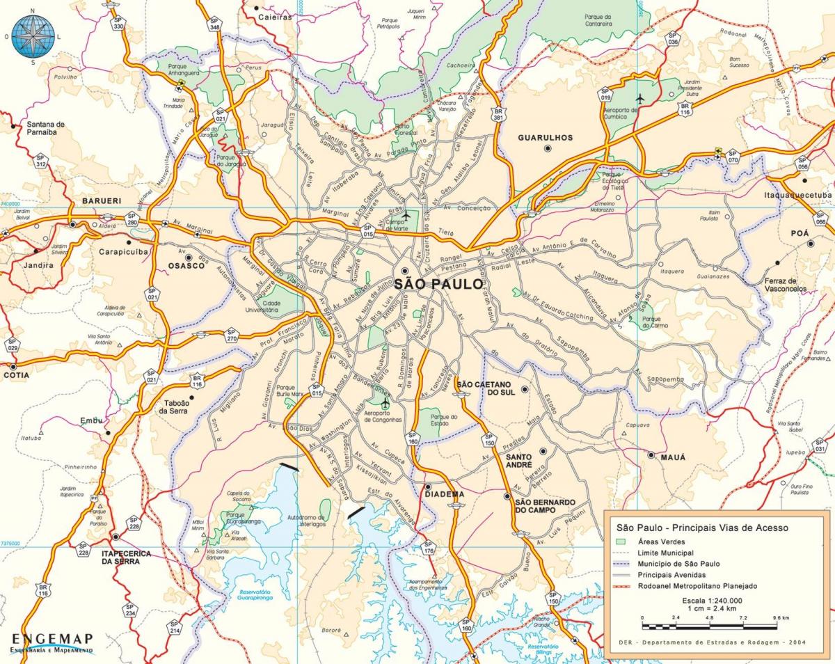 Mapa de estradas de acesso São Paulo