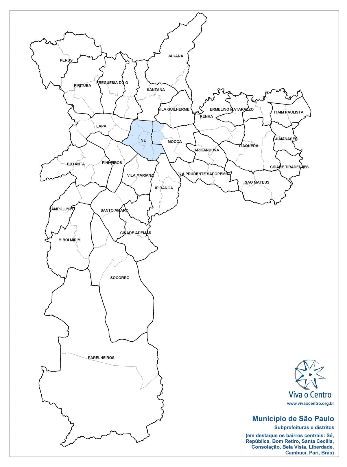 Mapa da zona Central de São Paulo