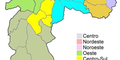 Mapa das regiões administrativas de São Paulo