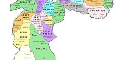 Mapa das sub-prefeituras de São Paulo